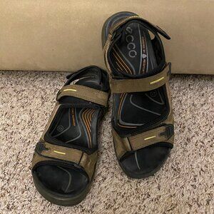 GUC Ecco Men Brown Black Walking Hiking Sandals Adjustable Straps Size 11
